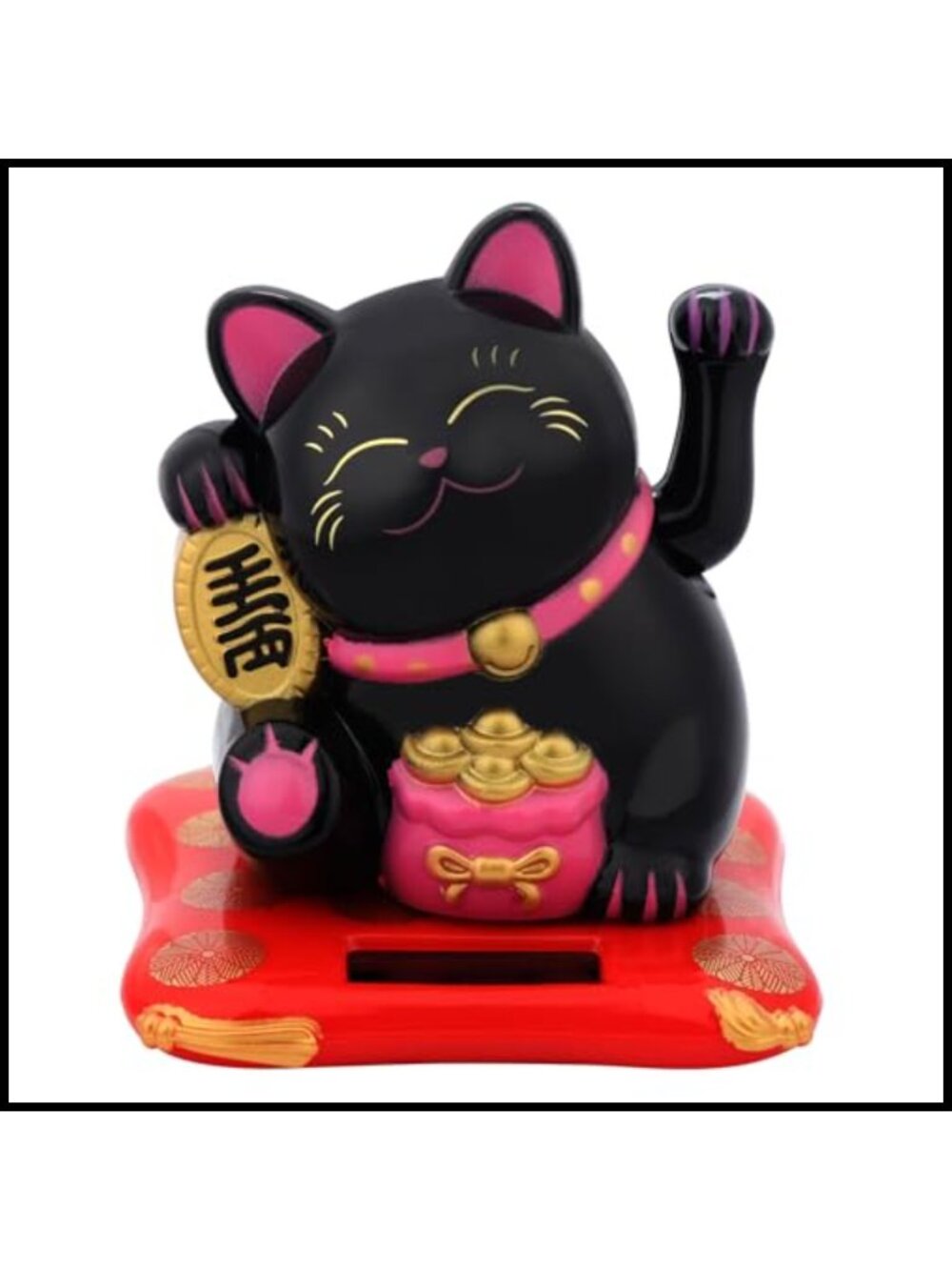Solar Powered Waving Lucky Cat Plastic Statue Home Office Car Decor